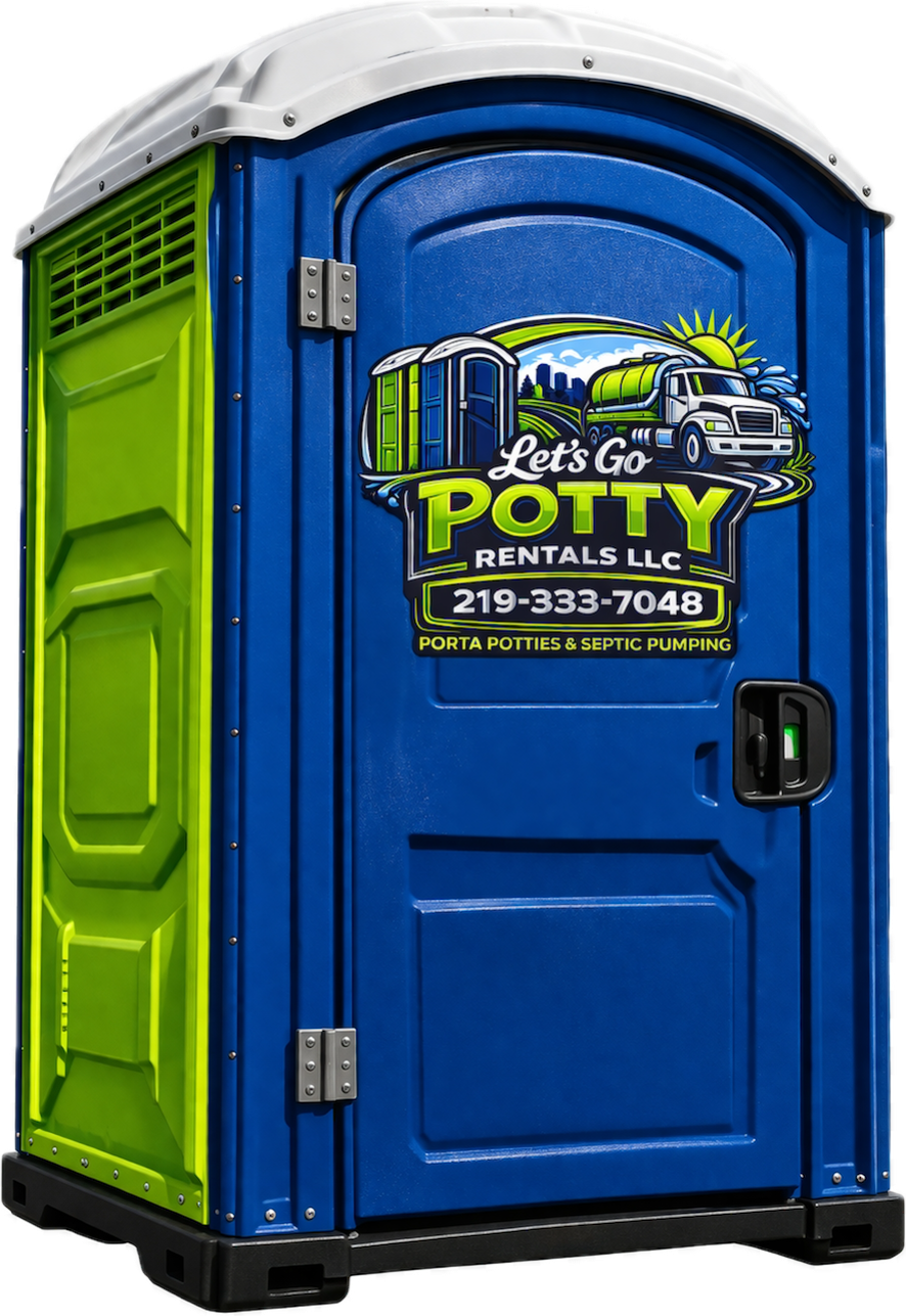 Blue and lime porta potty for Northwest Indiana rentals